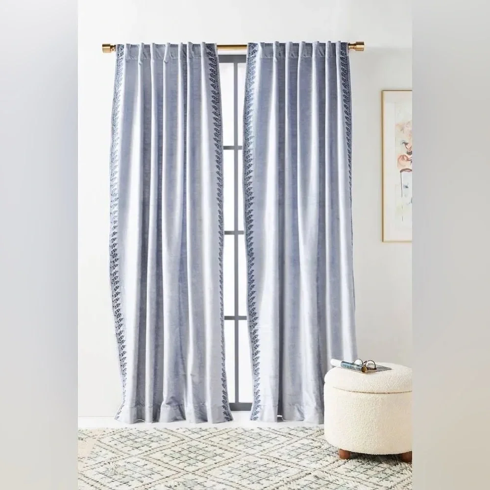 Anthropologie | Embroidered Tobias Velvet Curtain  / Set 2~ 96” x5”